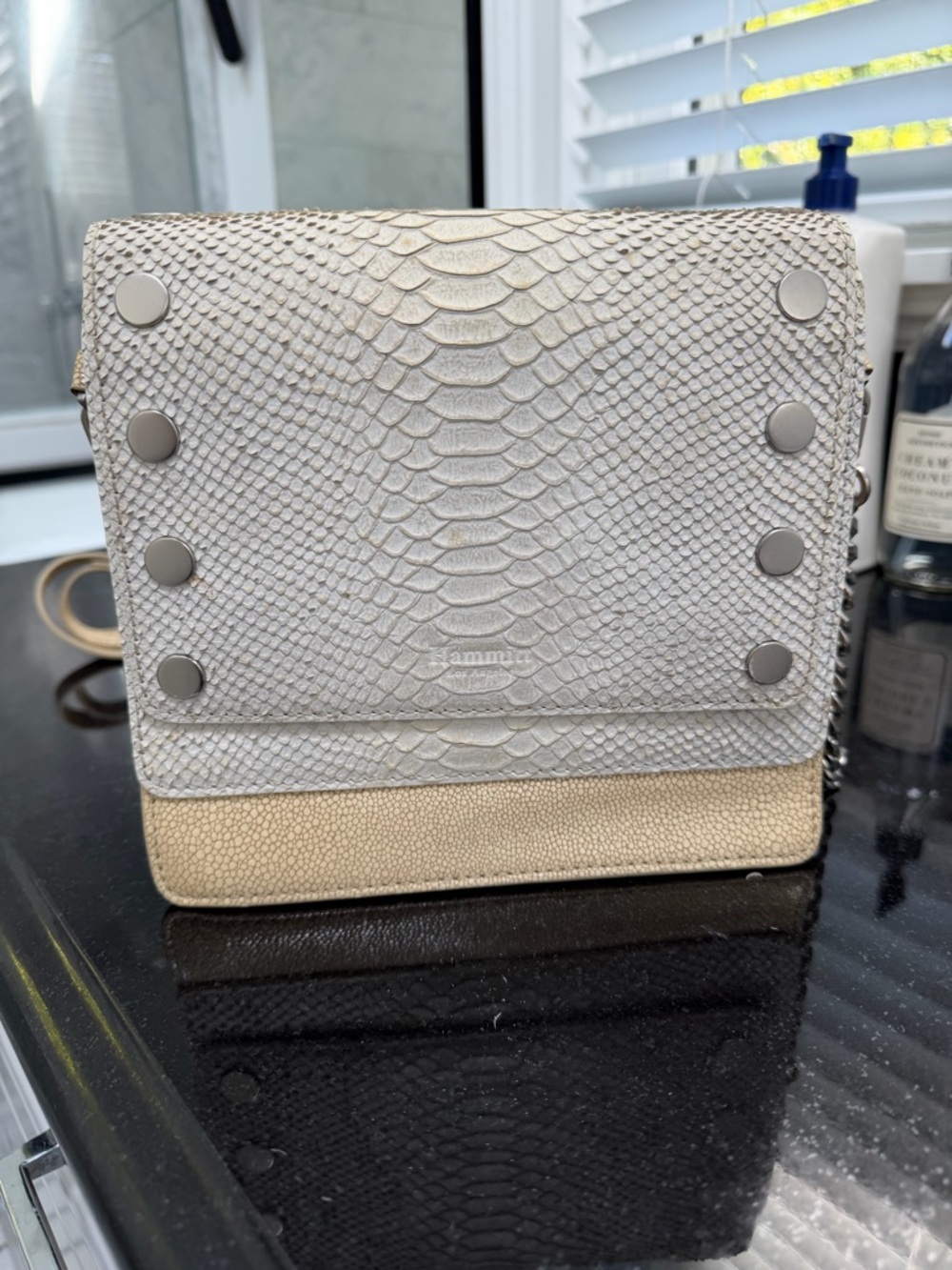 Hammitt Cream and Gold Textured Python-Effect Crossbody